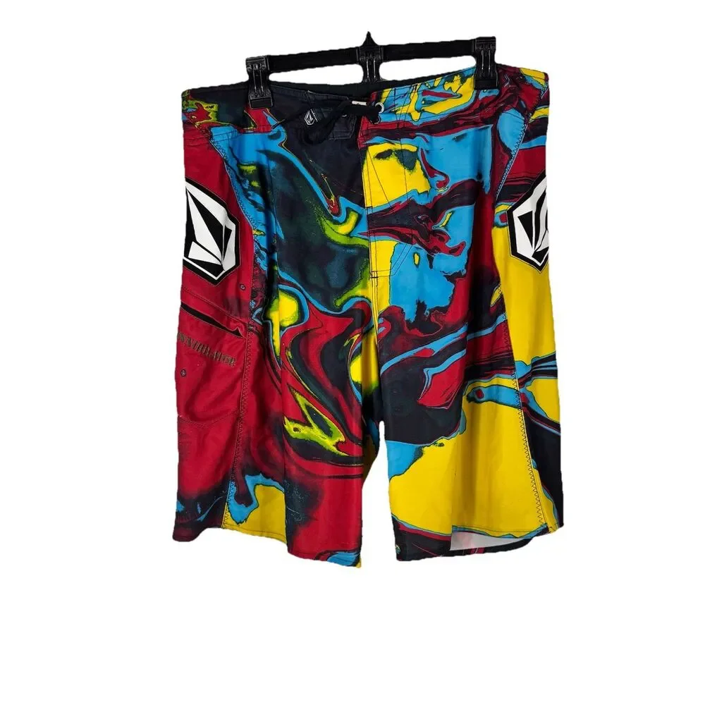 Volcom Annihilator Paintwash Board Shorts Size 36 Swim Trunks Y2K Abstract